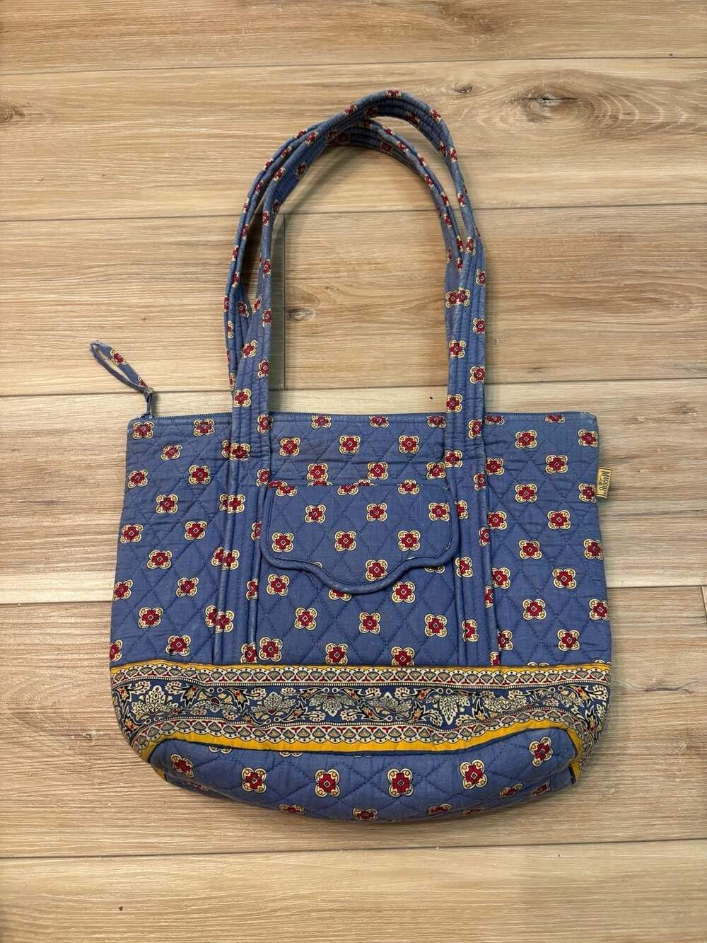 Maggib Blue Quilted Floral Pattern Shoulder Tote Bag